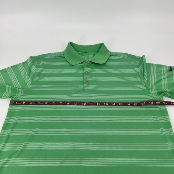Nike Men's Shirt M Green White Stripes Tour Performance Short Sleeve Polo Golf - Picture 10 of 11